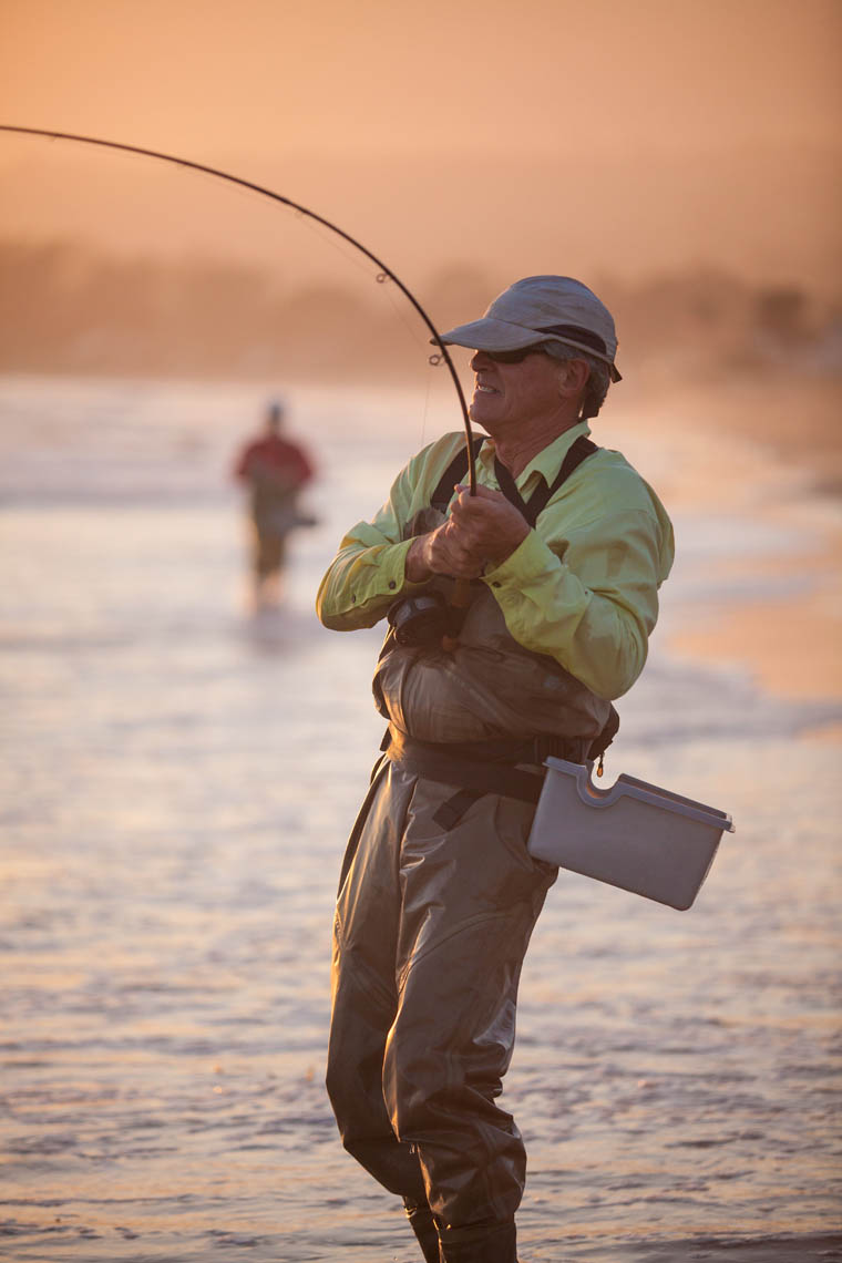 fly fishing for perch in the surf